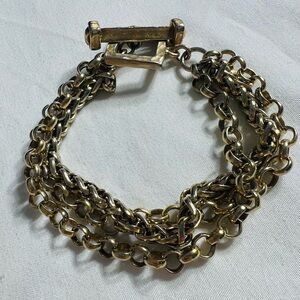 Yochi New York Square Clasp Lux Collection Triple Chain Bracelet Muted Goldtone